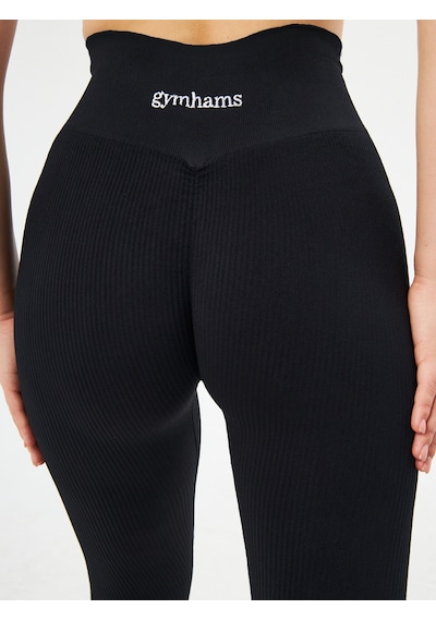 Gymhams Siyah Kalçası Büzgülü Premium Fitilli Ekstra Push Up Yükse