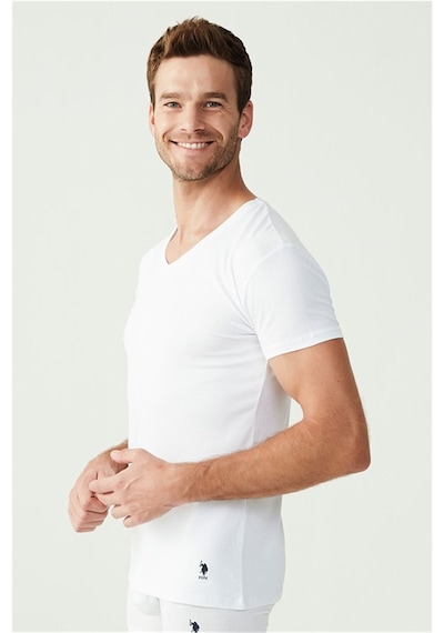 U.S. Polo Assn. U.s Polo Assn. 80194 Erkek 2 Li Kısa Kol V Yaka Atlet-beyaz Beyaz