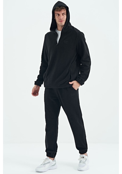 Tommy Life Hektor Siyah Kapüşonlu Polar Erkek Eşofman Takım - 85227 Siyah