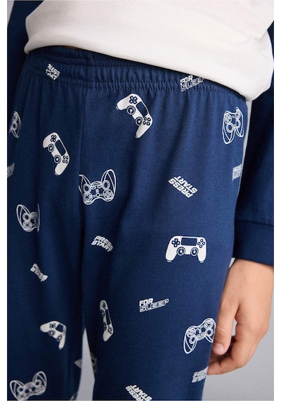 Defacto Baskılı Uzun Kollu Pijama Üstü Uzun Pijama Altı 2li Pijama Takımı Erkek Çocuk H6664a826aunv147 Lacivert-nv147