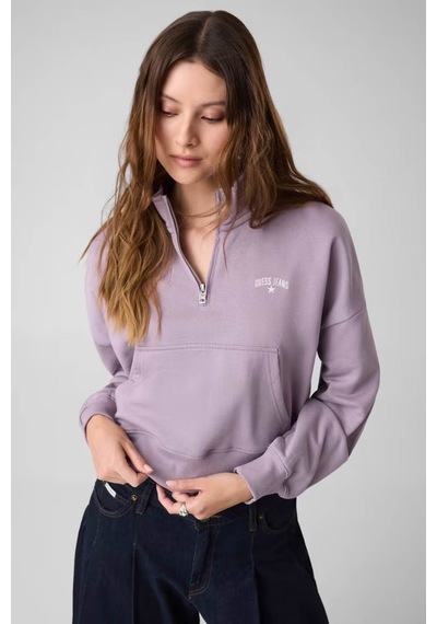 Guess Yarım Fermuarlı Mor Kadın Sweatshirt W6yq05k3862