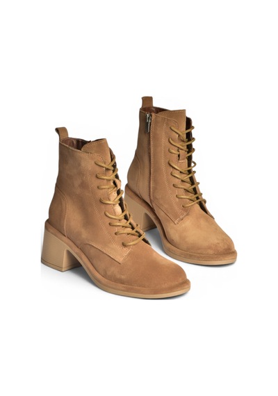 Fox Shoes Z555670602 Vizon Hakiki Deri Süet Kalın Topuklu Kadın Bot