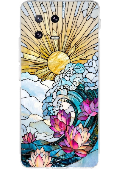 Printify Xiaomi Mi 13 İle Uyumlu Vitray Okyanus Sabahı Tasarımlı Şeffaf Silikon Kılıf Şeffaf