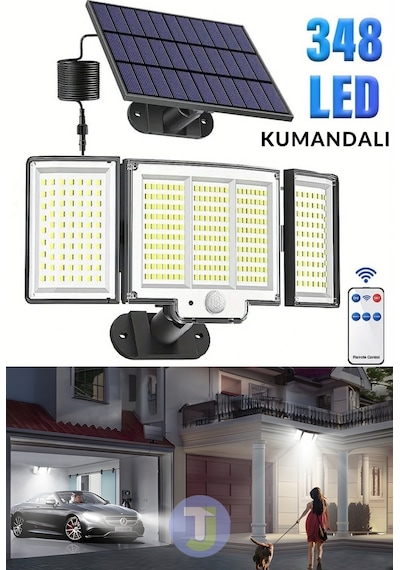 Technojet 348 Ledli Solar Güneş Enerjili Kumandalı Hareket Sensörlü Bahçe Aydınlatma Sokak Lambası