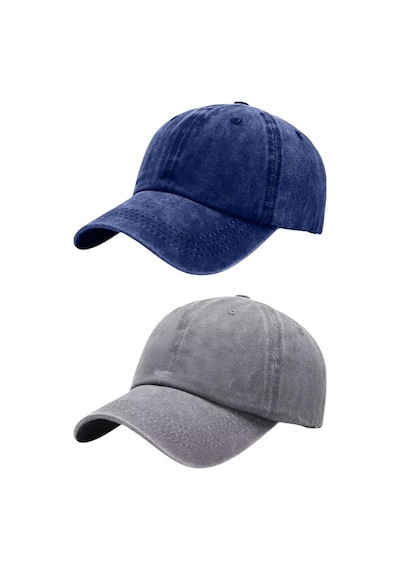 Tezzgelsin Unisex %100 Pamuklu Eskitme 2'li Kep Şapka Lacivert Gri
