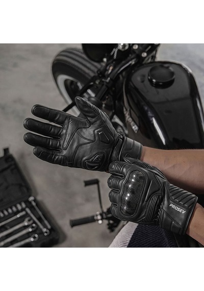 Motoanl Motosiklet Eldiven Kışlık Deri Carbon Korumalı Telefon Dokunmatik Motorcu Eldiven Sıyah