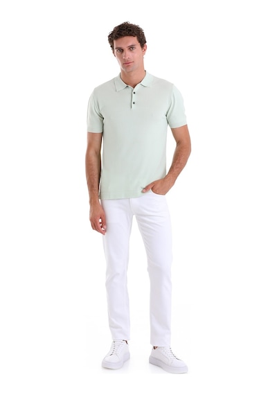 Hatemoğlu Su Yeşili Comfort Fit Düz Polo Yaka Rayon Triko Tişört Yeşil
