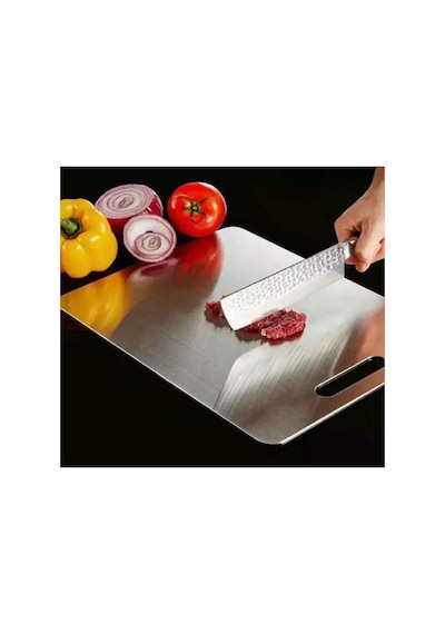 Gkd Üst Kalite Paslanmaz Çelik Metal Kesme Tahtası 24x34 Cm ,yapışkan Silikon Ayaklı Gri