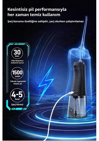 Şarjlı Ağız Duşu Diş Bakım Cihazı 4 Modlu Diş Arası Temizleyici 320ml 5 Başlıklı 1500 Mah Kablosuz