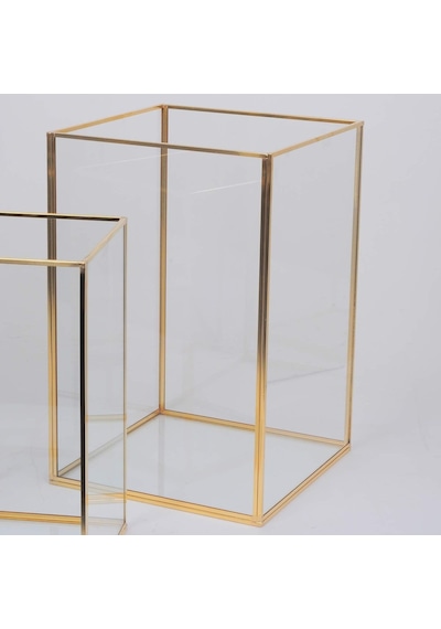 Ayrex Mumluk Cam Pirinç Gold Fanus Teraryum Geometrik Yapımı Dekoratif 3 Parça Diğer