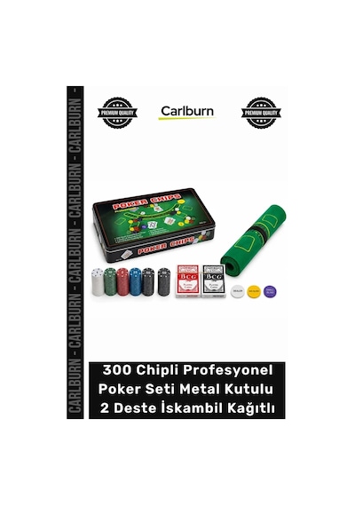 Poker Casino Oyun Seti 300 Chipli Profesyonel Poker Seti Metal Kutulu 2 Deste İskambil Kağıtlı