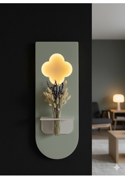Papatya Ahşap Pilli Ledli İskandinav Tarzı Salon Duvar Rafı Modern Çiçeklik 30 X 80 Cm Çok Renkli