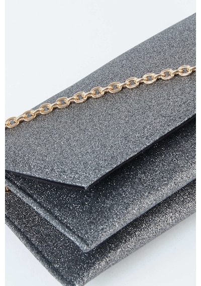 Vivaq Kadın Gri Simli Zarf Tasarım 2 Bölmeli Mini Zincir Askılı Çıt Çıt Kapama Clutch Ve El Çantası GRİ
