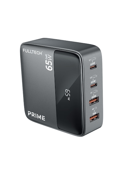 Fulltech Fc55 65w Gan Masaüstü Şarj Cihazı 4 Lü 2x Usb-c + 2x Usb-a Hızlı Şarj Hub, Lcd Ekranlı, 1