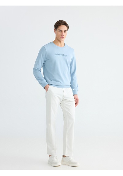 Lcwaıkıkı Classic Mavi Bisiklet Yaka Baskılı Erkek Sweatshirt