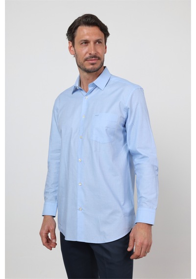 İmza Mavi Sert Yaka Uzun Kol Cepli Comfort Fit Pamuk Gömlek 1004260168 2XL
