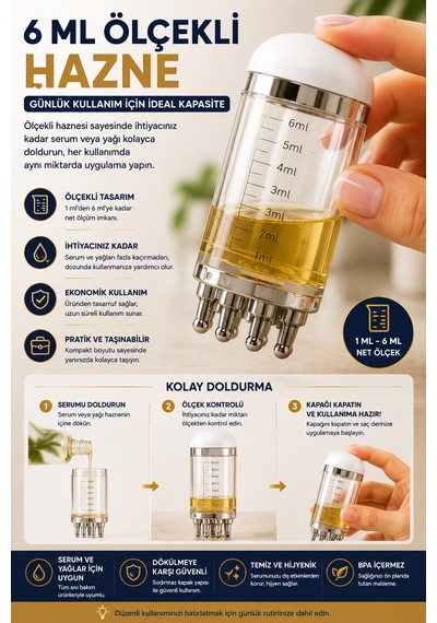 Saç Derisi Masaj Aleti 6 Ml Serum Yağ Uygulama Aplikatörü 5 Bilyeli Ölçekli Bakım Ve Uygulama Aparat Beyaz