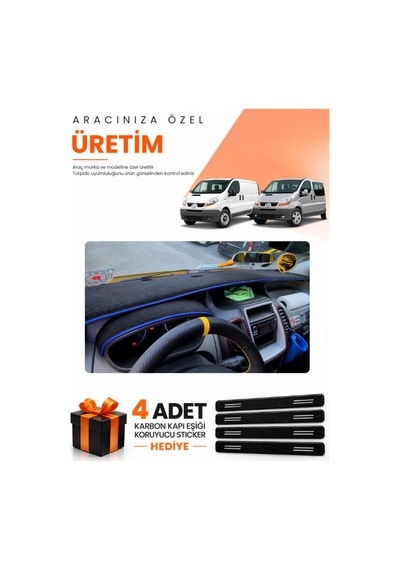 Renault Trafıc 2001-2014 Uyumlu Torpido Koruma Örtüsü Oto Kılıfı - Siyah Mavi