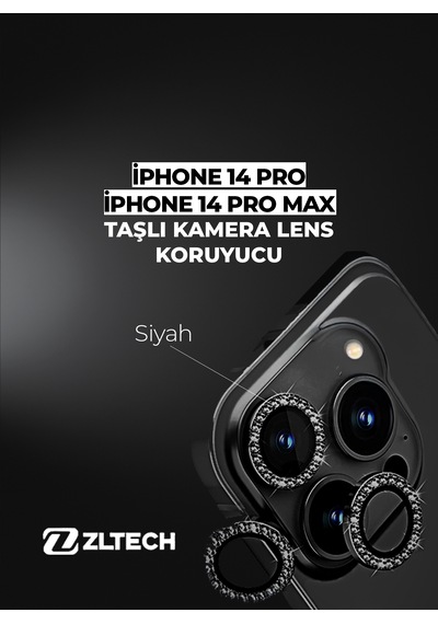 İphone 14pro/14promax Uyumlu Taşlı Kamera Lens Koruyucu Siyah