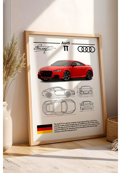 Audi Tt Tablo - Teknik Özellikli Alman Spor Coupe Poster - Çerçeveli Duvar Dekoru - Araba Blueprint Kayın