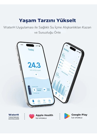 Waterh Boost Akıllı Termos Hidrasyon Takibi Yapan, Yalıtımlı 0.95 L / 32oz Akıllı Şişe Beyaz
