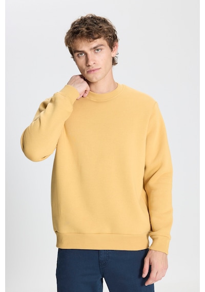 AC&Co / Altınyıldız Classics Erkek Hardal Standart Fit Normal Kesim İçi Polarlı Bisiklet Yaka Sweatshirt Hardal