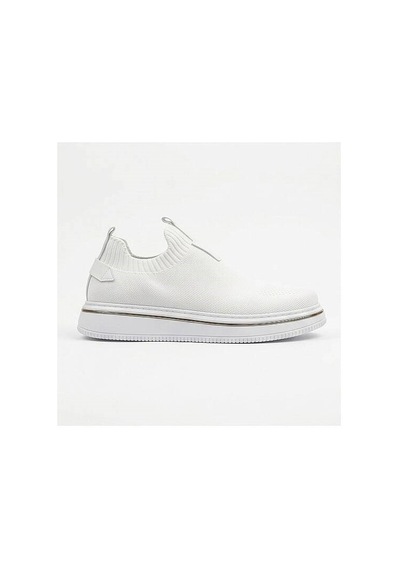 Daytex 1111 Erkek Slip-on - Full Triko Örgü Sportif Kalın Eva Taban Sneaker Beyaz
