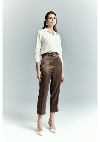 Lisa Saten Duble Paça Pantolon - Kahve-137241 Kahve