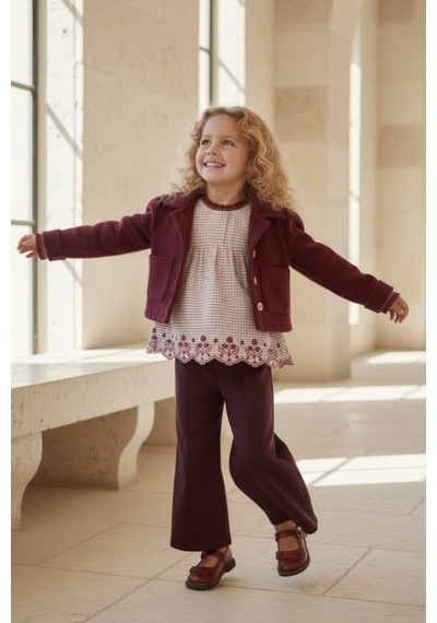 Mnk Baby & Kids Kız Çocuk Kaşe Ceketli Takım M00799 Bordo