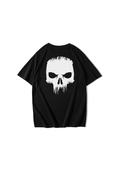 Brz Collection Unisex Ön Ve Arka Baskılı Oversize Angry Skull T-shirt-siyah Siyah