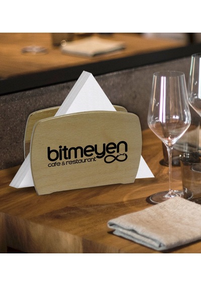 Bk Gift Restoran & Cafe & Barlara Özel Logolu Lüks Ahşap Peçetelik 50 Adet