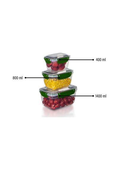 3'lü Master Dikdörtgen Saklama Kabı 400 ML - 800 ML - 1400 ML 001