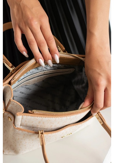 Just Polo Kadın Monogram Baskılı Yeni Sezon El Ve Omuz Çantası 232031mh Krem - Taba