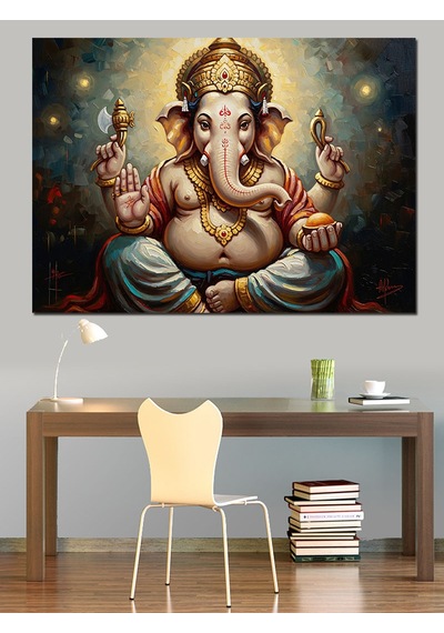Hint Tanrısı Ganesha Mistik Portre Dekoratif Kanvas - Mdf Ahşap Tablo