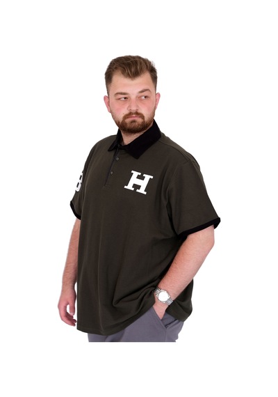 Mode Xl Büyük Beden Erkek T-shirt Polo Yaka H Brouded U25312 Haki Haki