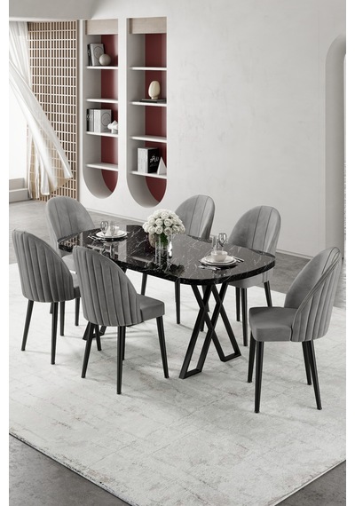 Canisa Kaye Serisi Mdf 90x168 Siyah Mermer Desen Mutfak Masası Takımı 6 Gri Sandalye Masa Siyah Mermer Desen Sandalyeler Gri Canisa Kaye Serisi Mdf 90x168 Siyah Mermer Desen Mutfak Masası Takımı 6 Gri Sandalye Masa Siyah Mermer Desen Sandalyeler Gri