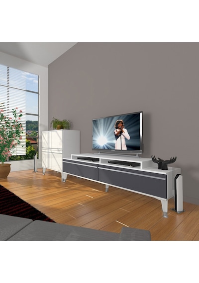 Decoraktiv Ekoflex On Mdf Silver Tv Ünitesi Tv Sehpası Beyaz - Antrasit