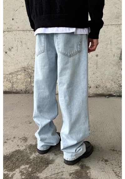 Flaw Soldurma Detaylı Baggy Jean Buz Mavi Buz Mavi