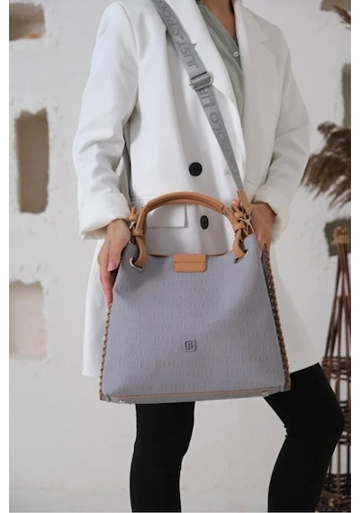 Just Polo Kadın Su Geçirmez Ayarlanabilir Askılı Büyük Boy Lüks Omuz Çantası Shoulder Bag Ebat: 27 X 30 Cm Gri - Camel