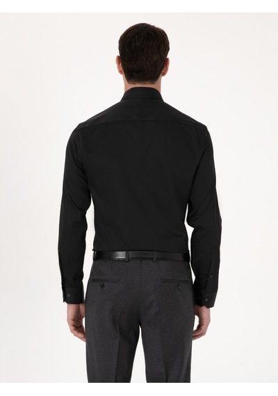 Cacharel Siyah Slim Fit %100 Pamuk Non Iron Kolay Ütülenebilir Klasik Gömlek