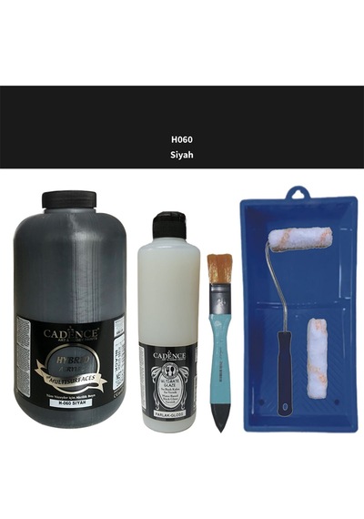 Mobilya Boyası-cadence Multisurface H-060 Siyah 2lt Ultimate Parlak Vernik 500ml Saten Rulo Set Siyah