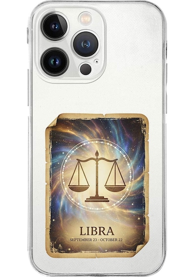 Apple Uyumlu iPhone 13 Pro İle  Burç Kartları Terazi Tasarımlı Şeffaf Silikon Kılıf Şeffaf