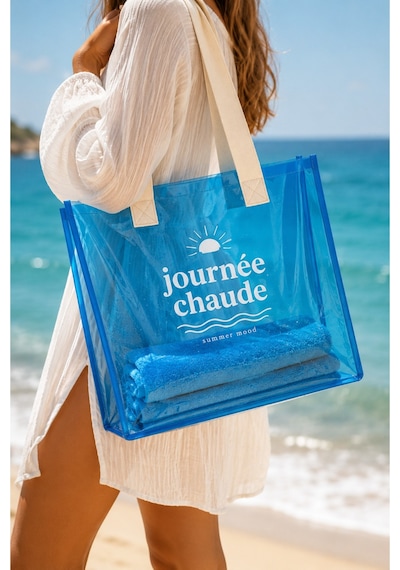 Hig Home Su Geçirmez Şeffaf Plaj Çantası Büyük Boy Kadın Deniz Havuz Omuz Çantası Pvc Şeffaf Çanta Beach Bag Mavi