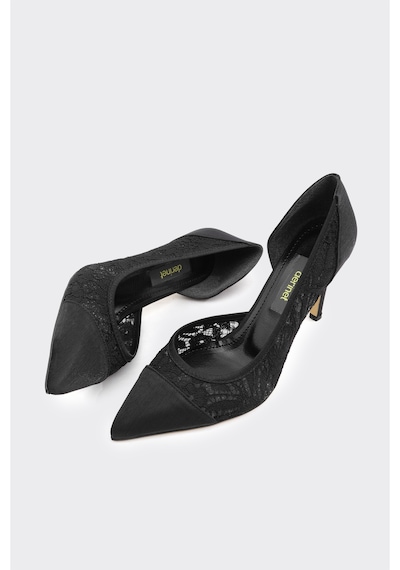 Derinet Tül Dantelli Kadın Stiletto Siyah Siyah