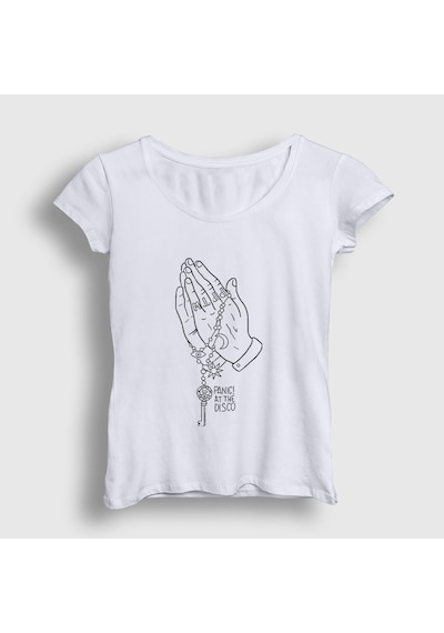 Presmono Kadın Pray Panic At The Disco T-shirt Beyaz