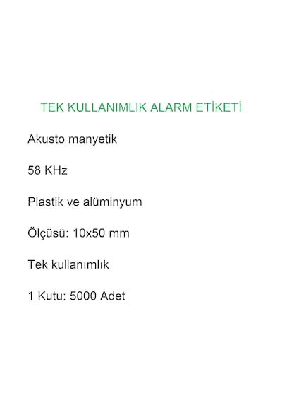 Akusto Manyetik Dr Barkodlu Alarm Etiketi 1 Koli: 5000 Adet