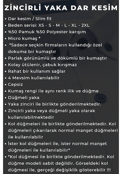 Dicotto Siyah Düğmeli Yaka Ve Zincirli Uzun Kol Dar Kesim Micro Kumaş Kol Düğmeli Slim Fit Erkek Gömlek - 198-6 001