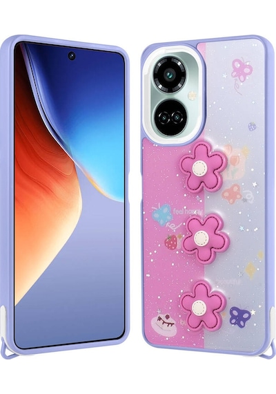 Tecno Camon 19 Pro İle Uyumlu Kılıf Parlayan Sıvılı Simli Kabartma Figürlü Kapak