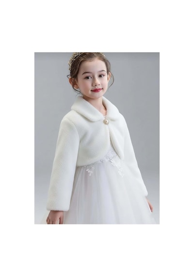 Mnk Baby & Kids Pelüş Uzun Kol Kız Çocuk Bolerosu M00681 Ekru