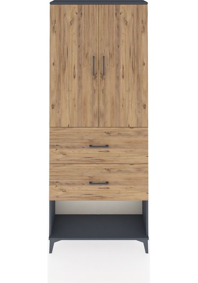 Arges Dolap 2 Raflı 2 Çekmeceli 2 Kapaklı 88x30x221 Antrasit-çam Antrasit
